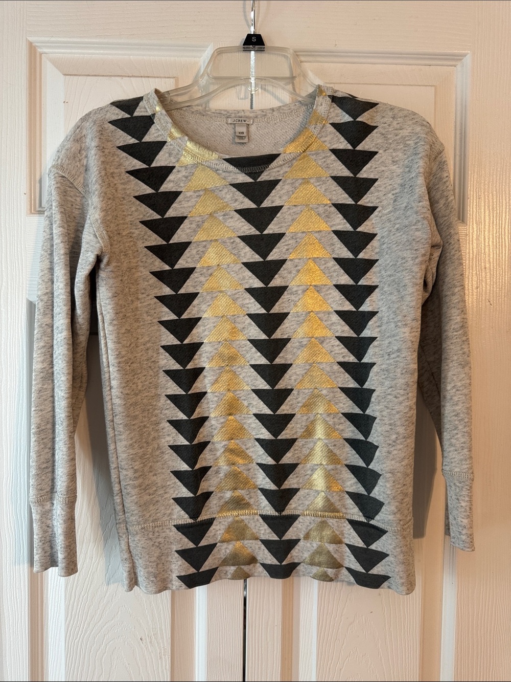 J. Crew Gray Sweater with Black and Gold Geometric Arrow Pattern